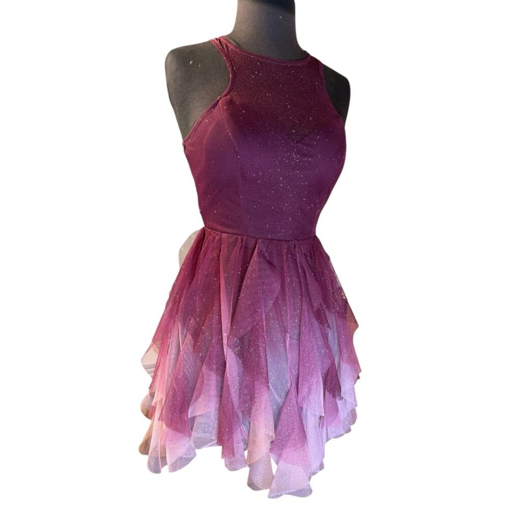 Y2K Fairy Glitter Ruffled Mini Party Dress XS Ethereal Angelcore Whimsical Hoco